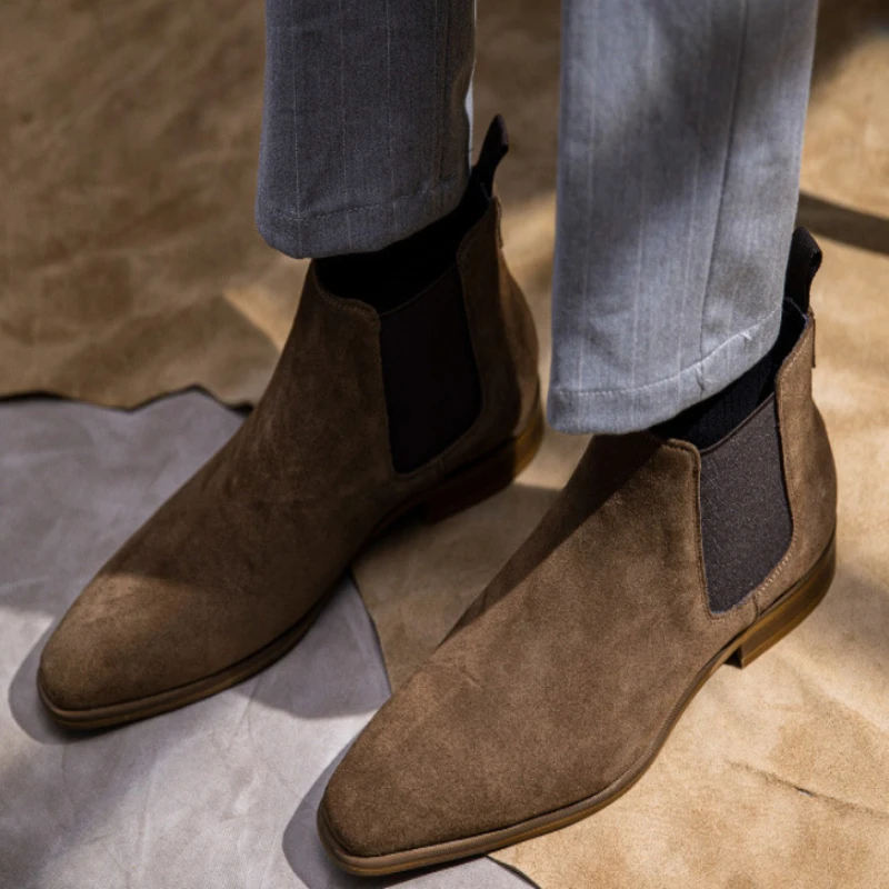 الرجال تشيلسي الأحذية الجلدية الصلبة الجلود الرجعية عارية الأحذية رجال الأعمال الأحذية