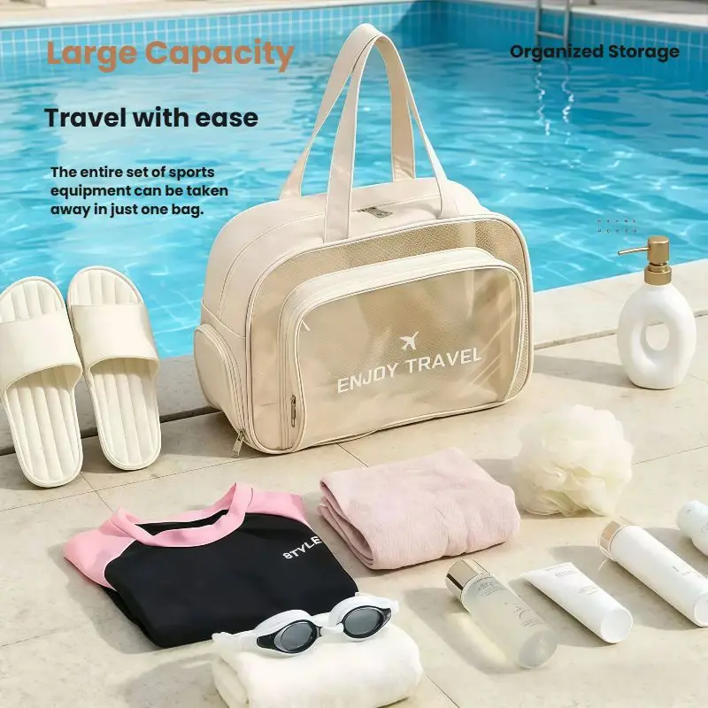 Waterproof Swimming Sports Bag with Shoes Pocket Portable Travel Cosmetic Makeup Toiletry Storage Handbag for Beach Swim Camping