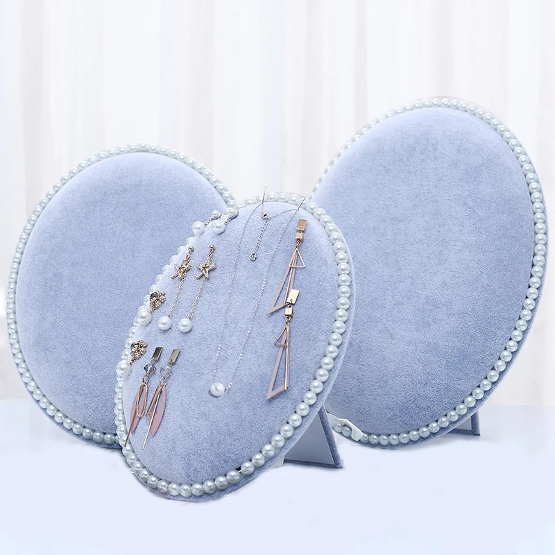 Fashion Oval Velvet Jewelry Display Stand Stud Earrings Pendant Necklace Bracelet Storage Rack Pearl Plate Jewelry Showcase Prop