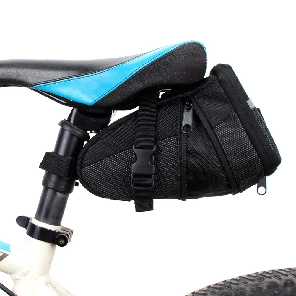 

Bike Saddle Bag Compact Mountain Storage Seat Organizer Shock-Proof Cycling Seat Pack Zip Closure Reflective Rear Light Outdoor