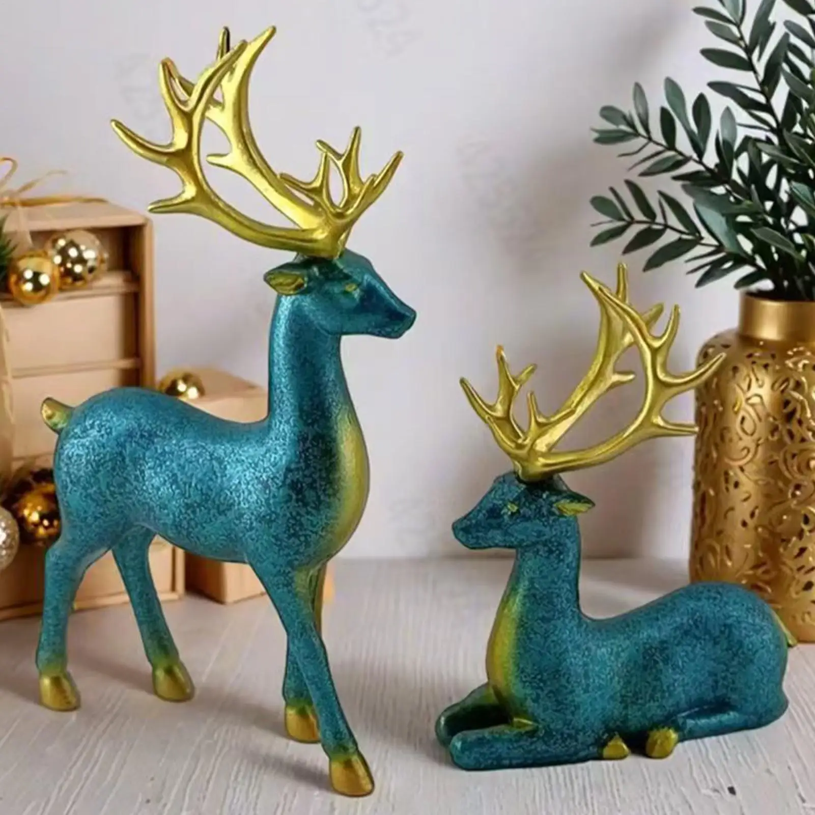 Reindeer Christmas Decor 2 Pieces Modern Realistic Christmas Deer Decor Table Centerpieces for Shelf Table Mantel Living Room
