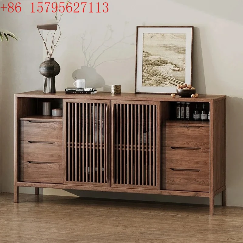 

Chinese style North American black walnut Song Dynasty aesthetic solid wood dining side cabinet living room tea storage cabinet9