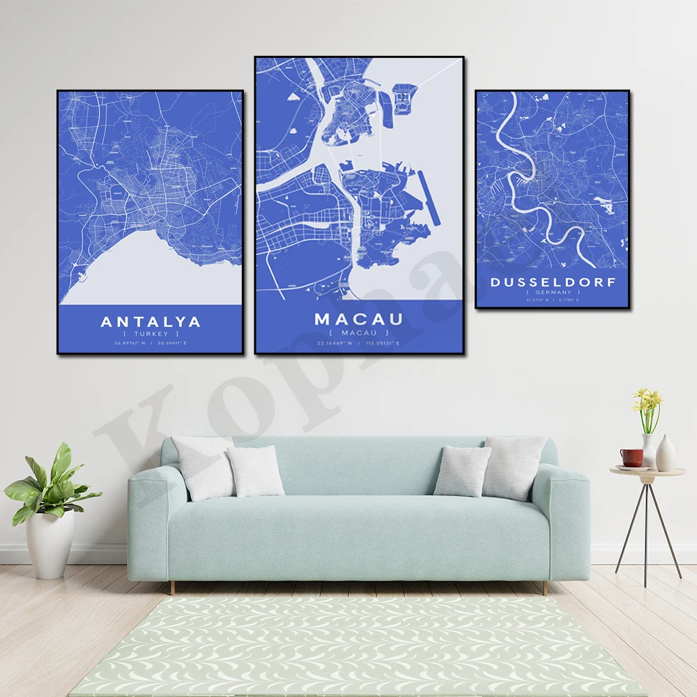 ماكاو شنتشن هيراكليون دينباسار دوسلدورف قوانغتشو المدينة المنورة شارع أنطاليا خريطة السفر الرئيسية الجدار ملصق فني