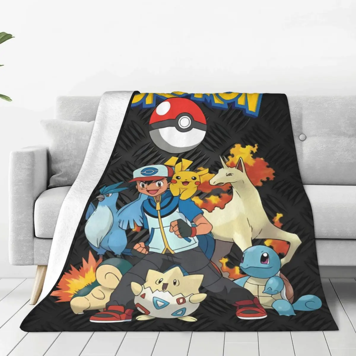 Poke-mon Pikachu Flannel Blanket Warm Soft Throw Blanket for Couch Chair Travel Novelty Bedspread Sofa Bed Cover