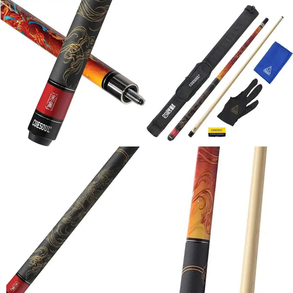 

19oz Pool Cue in Black Case with 13mm Tip and 58 Mythological Symbols Pattern in 4 Styles