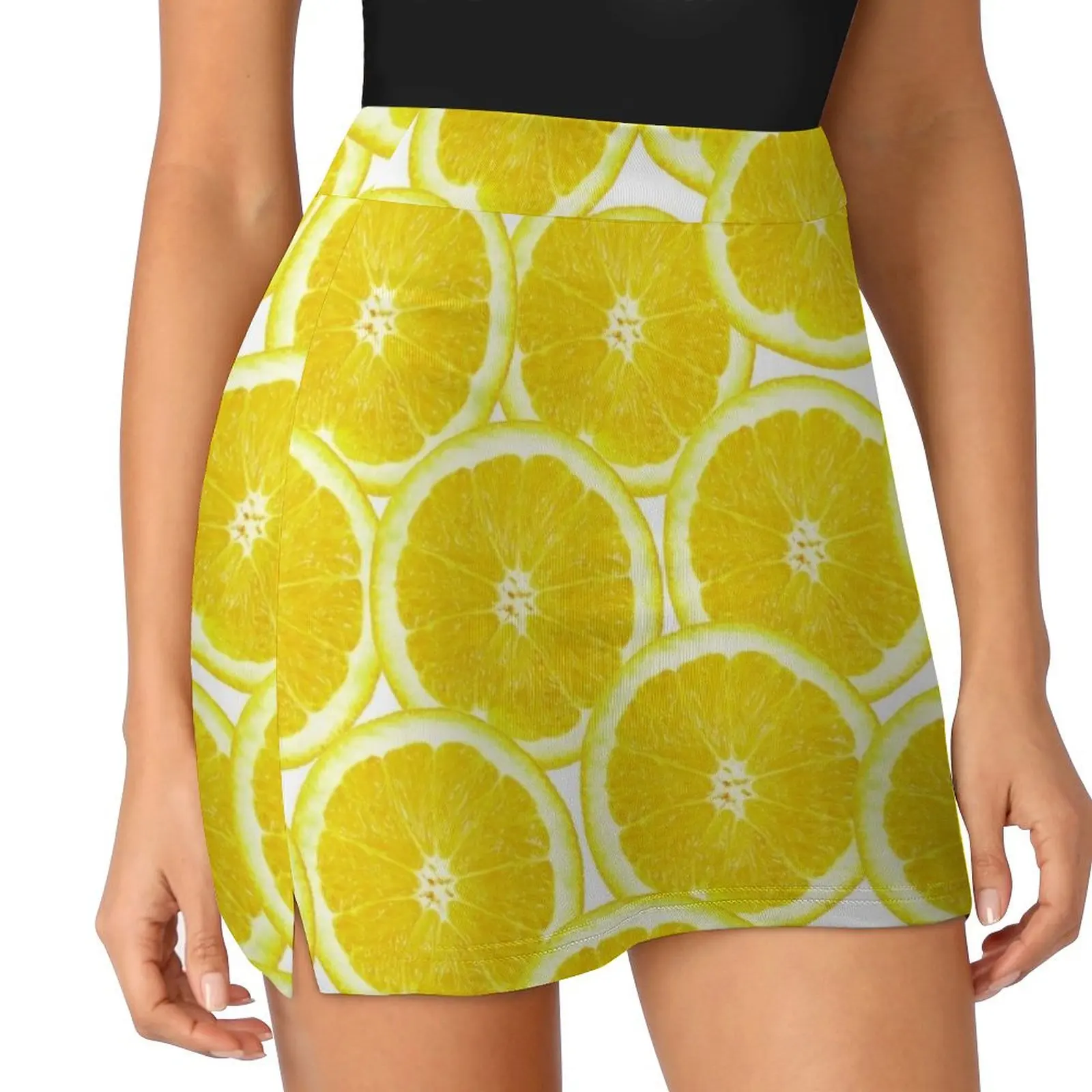 Summer Citrus Lemon Slices Mini Skirt night club outfits Skirt satin