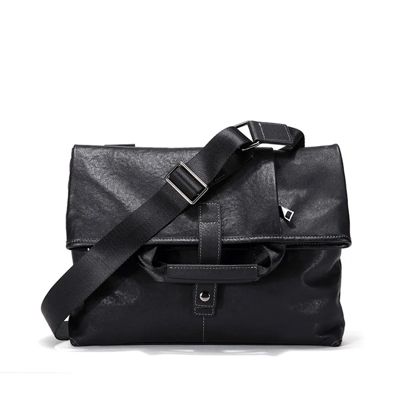 Real leather men's large capacity shoulder bag Clamshell square flat storage multi - purpose handheld diagonal span bag