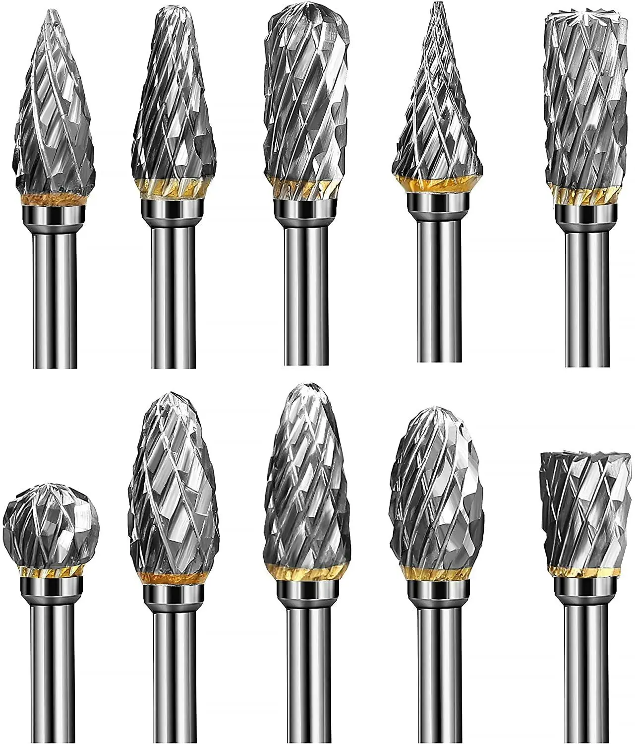 10PCS-set  125sets-carton  Rotary Burrs Tungsten Carbide Metal Steel Burr Drill Bits for Dremel Tool