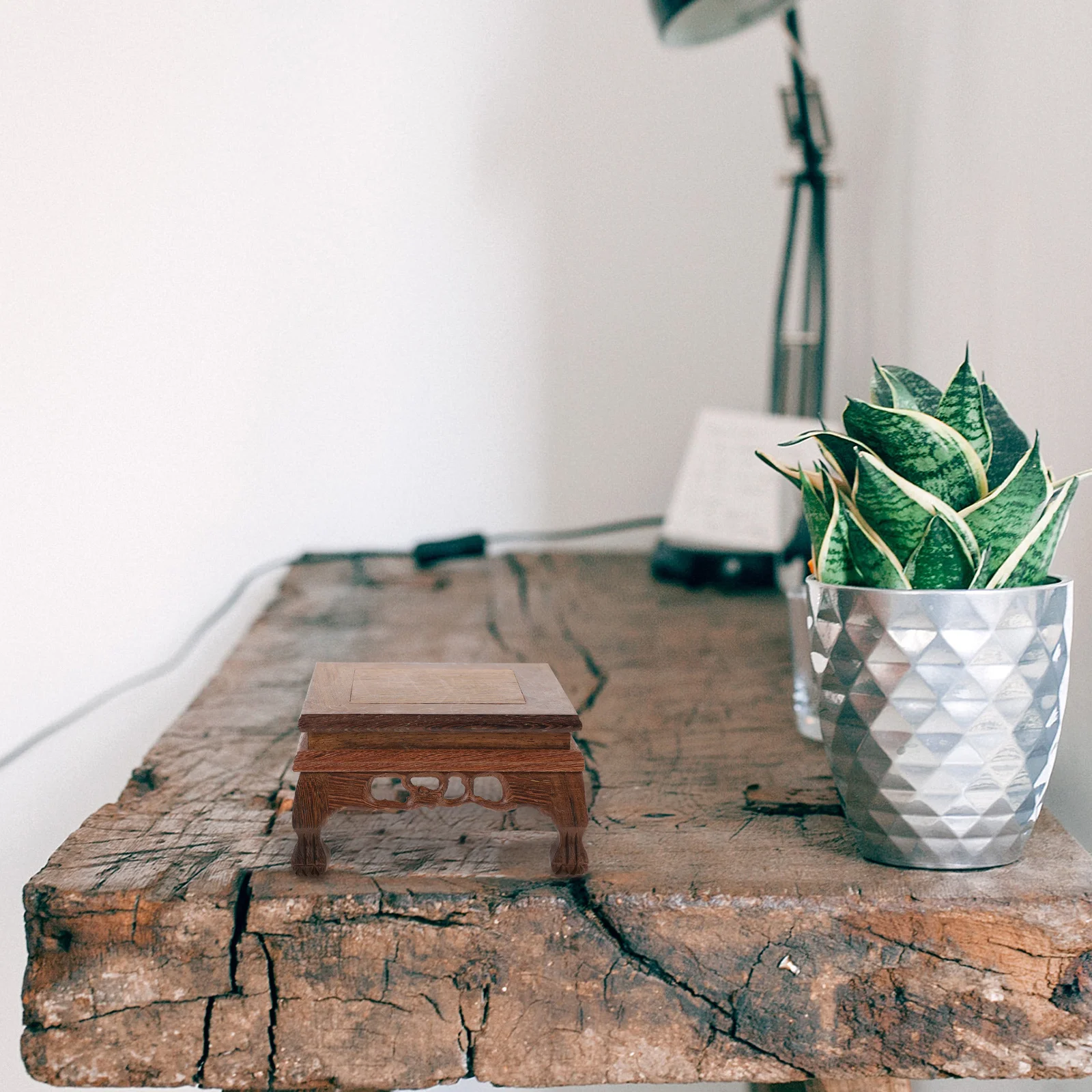 

1pc Flower Pot Base Premium Wooden Flowerpot Stand For Home Decor Craft Adornment Retro Art Indoor Scene Wood Base