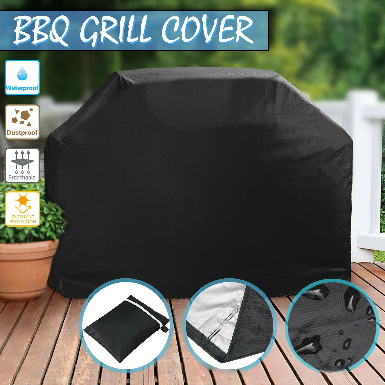 Waterproof BBQ Cover Outdoor Barbecue Cover Heavy Duty Gas Grill Cover with Hem Drawstring Barbecue Accessories