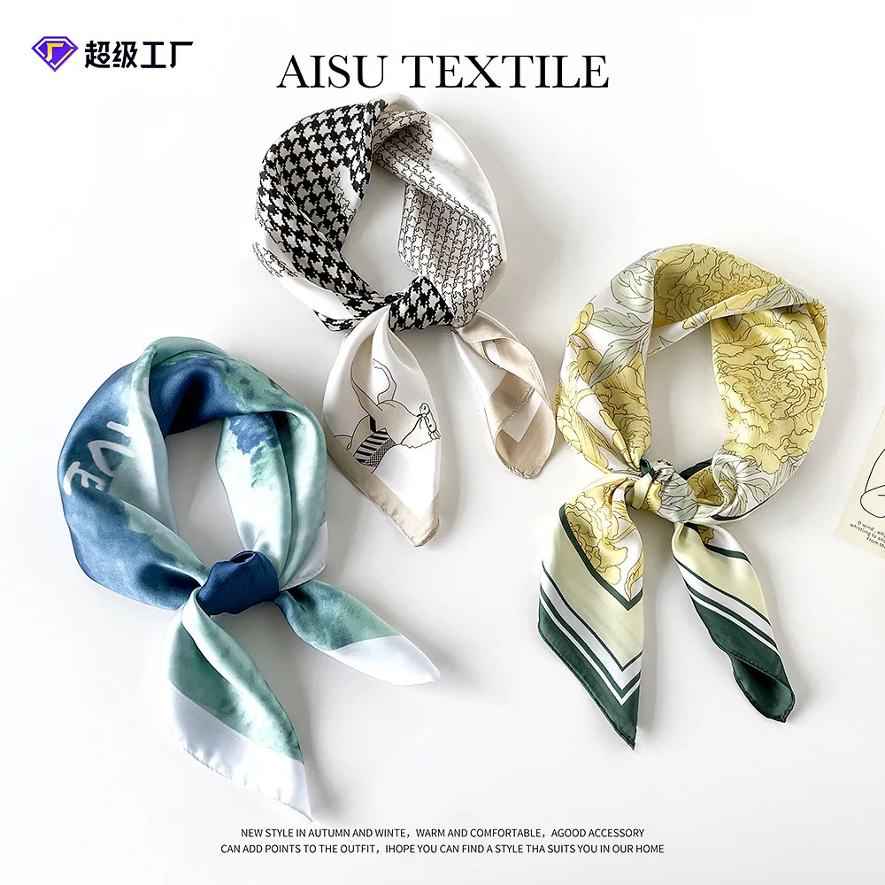 

30Colors Women‘s Foulard Chiffon Silk Square Scarfs Soft Satin Headband Paisley Jamaica Bag Ribbon Scarves Ethnic Bandana 70cm