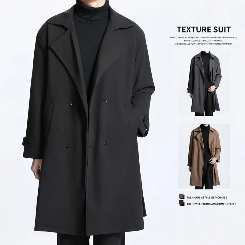 

Зимнее мужское шерстяное пальто средней длины, модный студенческий стиль, новинка 2026 года, комплект из полиэфирного волокна с длинным рукавом и жилетом