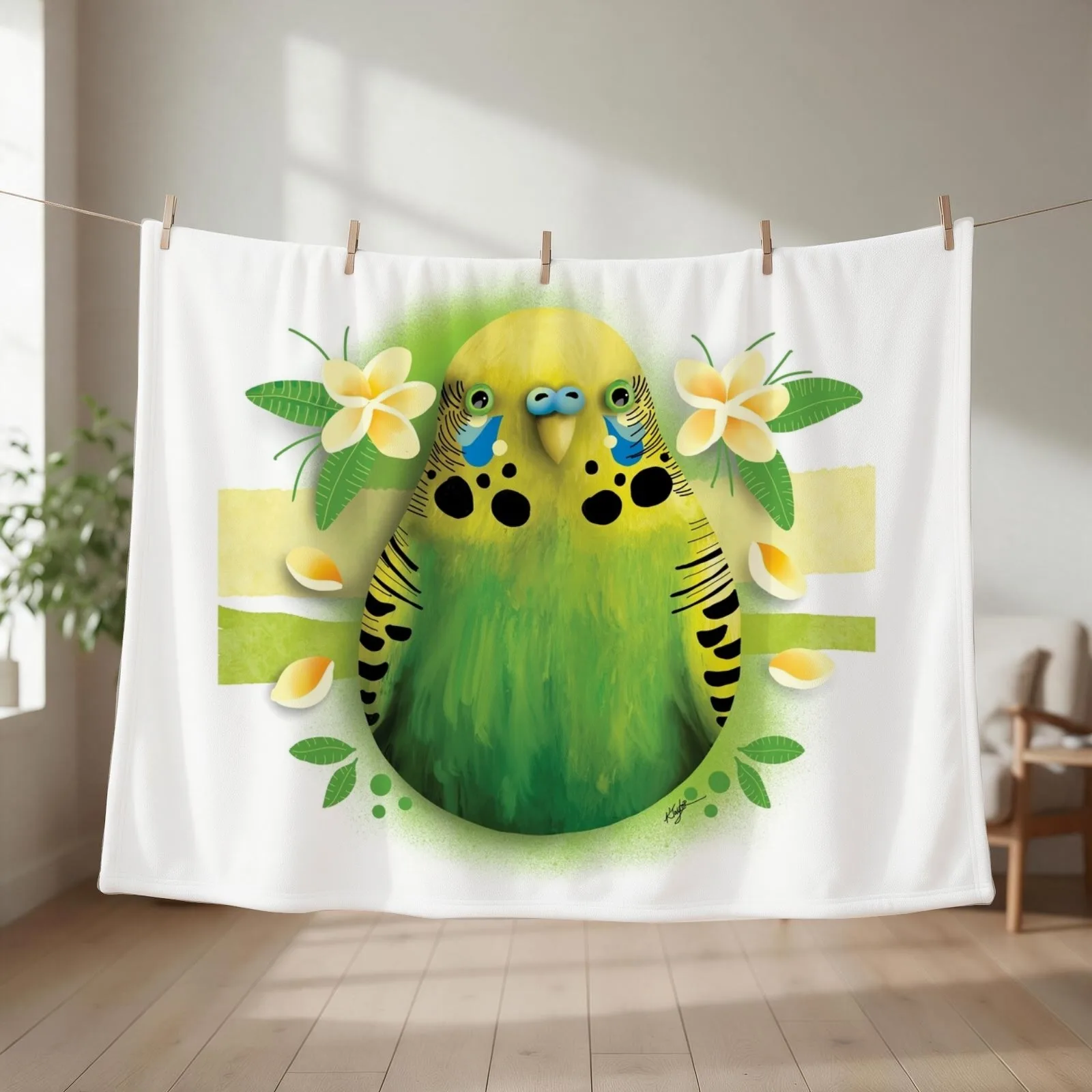 Tropical Lime Budgie Throw Blanket couch cozy soft plush fuzzy picnic outdoor blanket