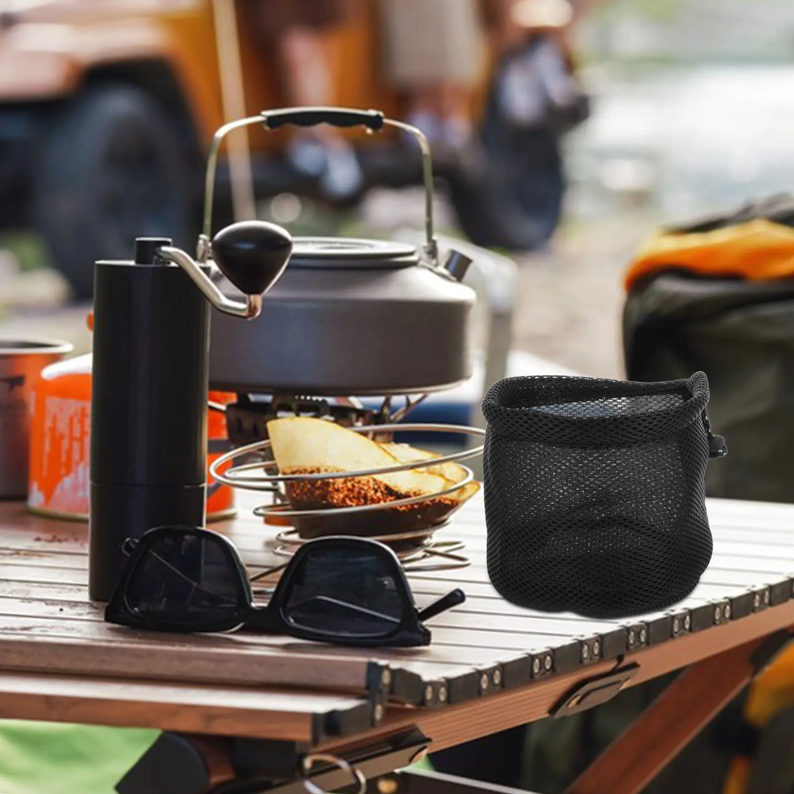

Camping Storage Bag Outdoor Portable Round Bottom Mesh Organizer for Cooking Utensils Pot Tableware Bag Breathable Lightweight