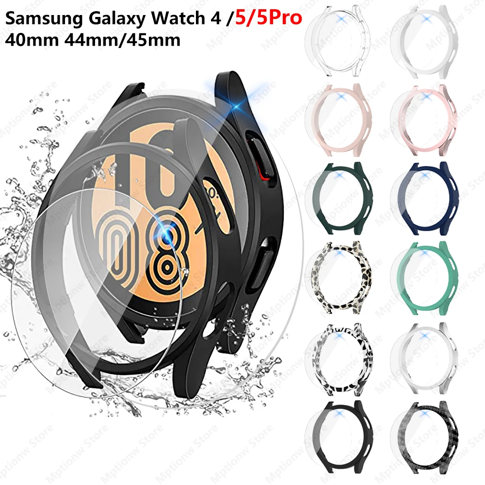 Glass+Case for Samsung Galaxy Watch 4/5 40mm 44mm PC Matte All-Around Protective Bumper Shell for Galaxy Watch 5 Pro 45mm