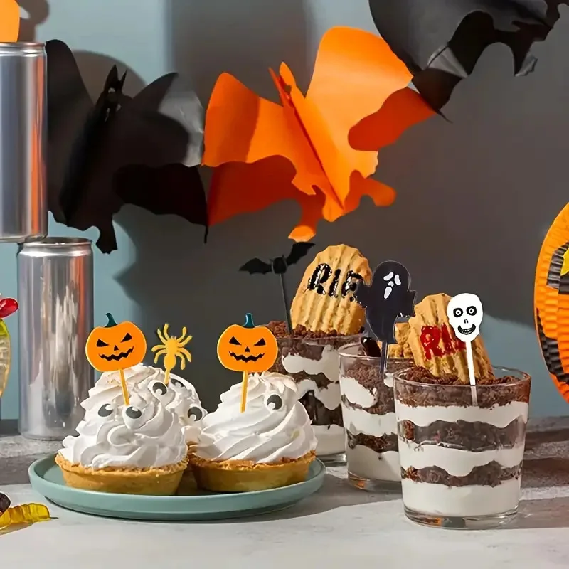Halloween-Zahnstocher-Mix-Set Kürbis Geist Fledermaus Obstgabel Dessert-Cocktail-Kuchendekoration Halloween-Party-Zubehör – Detail 7
