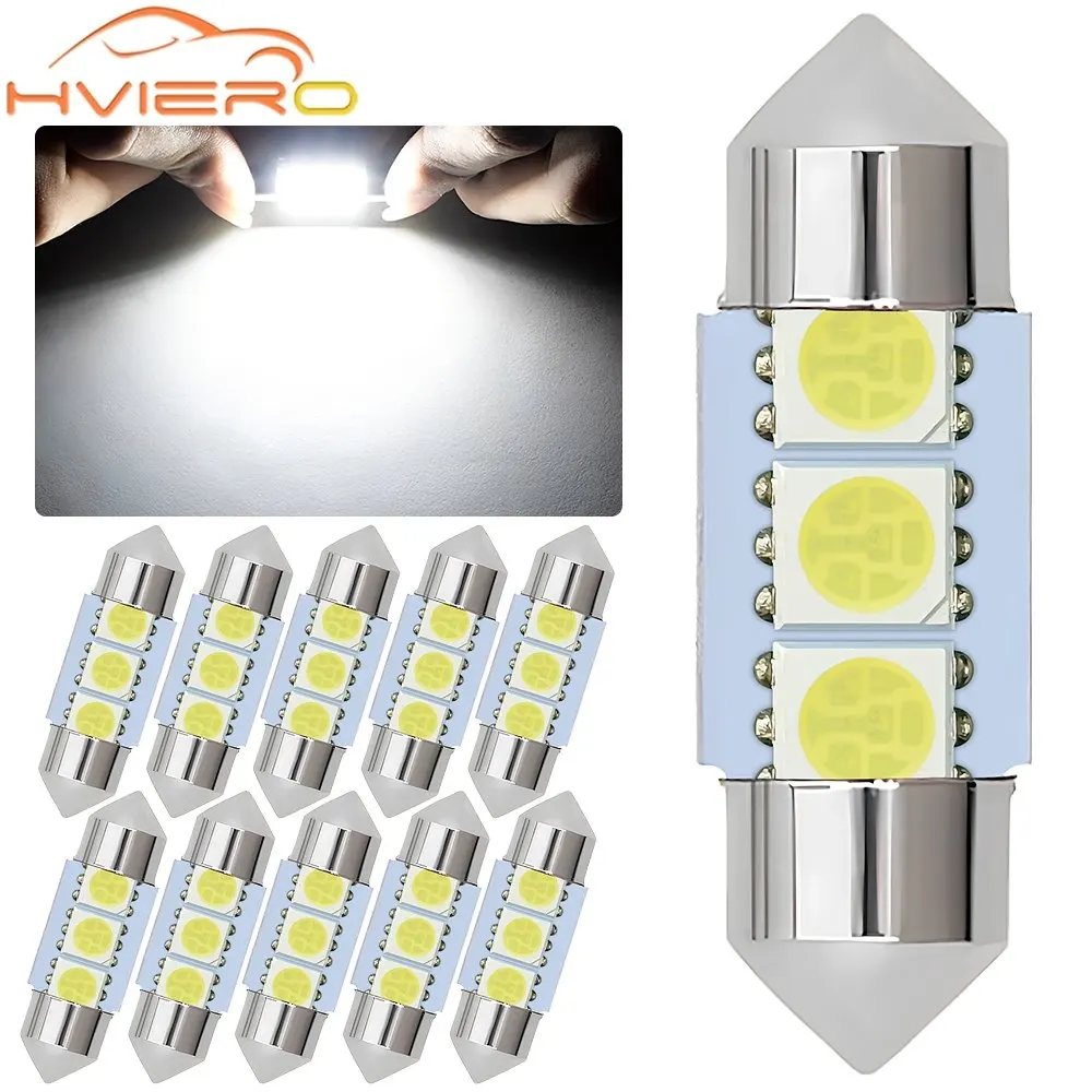 

100PCS 5050 3SMD 31mm 36mm 39mm 41mm C5W White Festoon Dome Door Interior Reading Light Tailing License Plate Lights Trunk Lamps