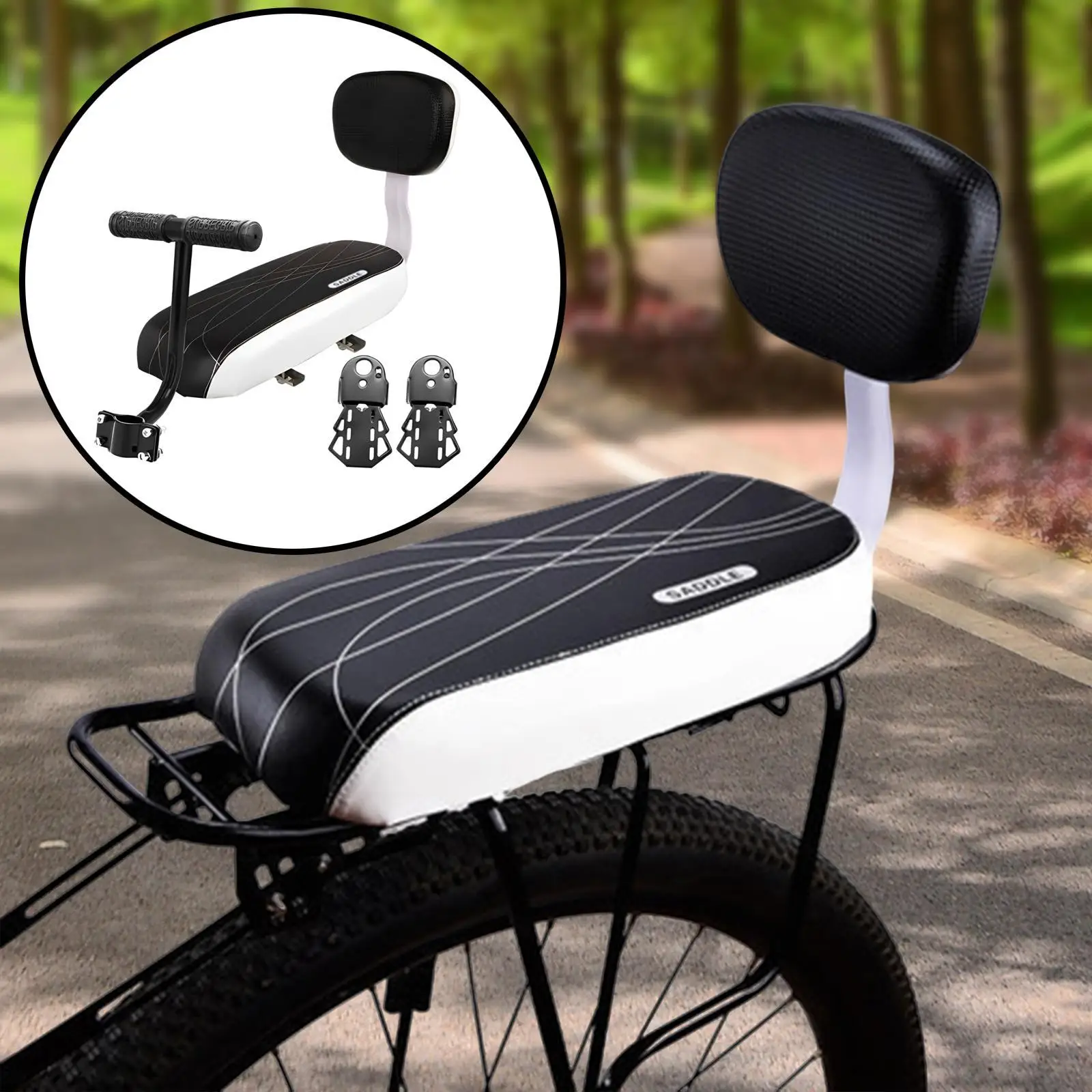 Bike Rear Back Seat Cushion with Handle Armrest Footrest Pedal Children Seat