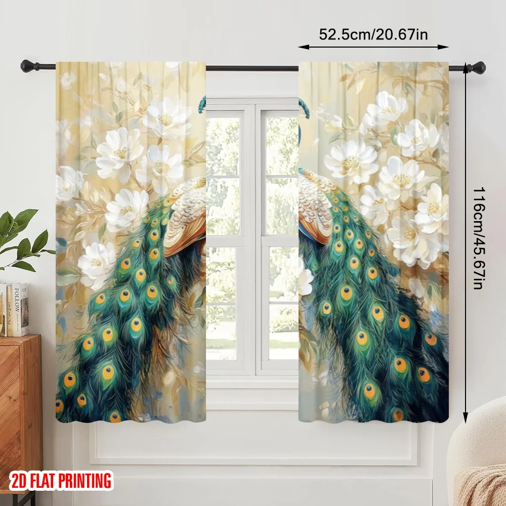 2pcs,2D plane printing Popular Curtains Peacock Elegance Durable Polyester (without rod) Decorations For Home for Bedroom &