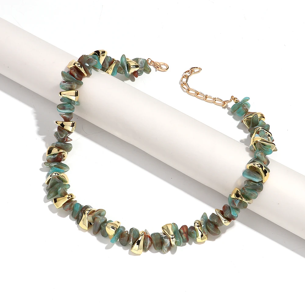 Boho Colorful Acrylic Irregular Stone Beads Necklace Bracelets Set