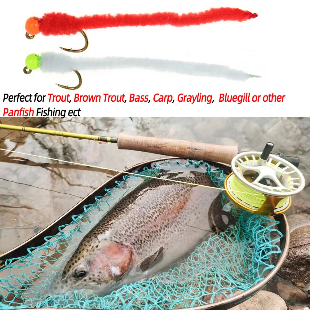 6 Stück # 12 gezahnte Jig-Squirmy-Worm-Fliegen, schnell sinkende Nassfliegen, künstliche Regenwurm-Fliegen für Forellen-, Barsch-, Blugill- und Grauforellen-Angeln – Detail 7
