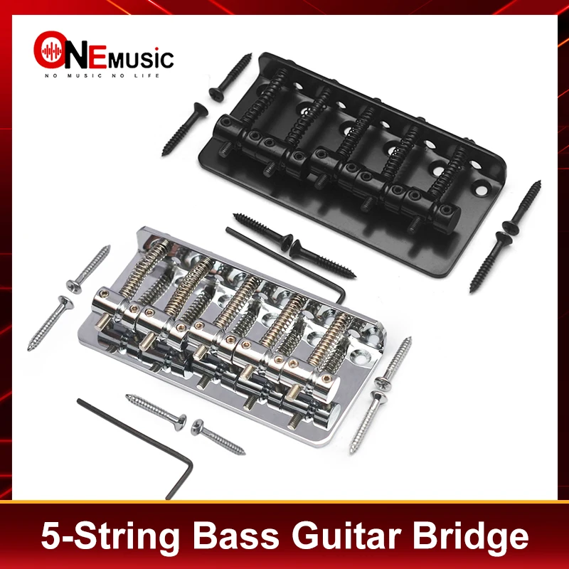 5-String Bass Guitar Bridge 89x41mm Heavy Duty 5 Strings Electric Bass Bridge Black/Chrome