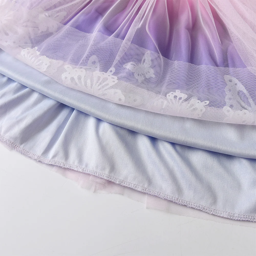 VIKITA Weißes Kurzarmkleid für Mädchen, bunt, mit Pailletten, Schmetterlingen, Applikationen, Farbverlauf, Tüll, modisches, elegantes Prinzessinnenkleid – Detail 5