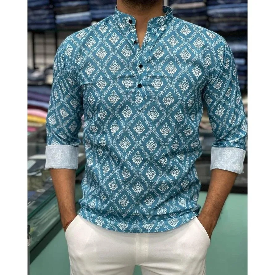 قميص مسلم قفطان دبي رداء رجالي بأكمام طويلة نمط عرقي الوقوف طوق الملابس العربية Ropa Musulmana Hombre