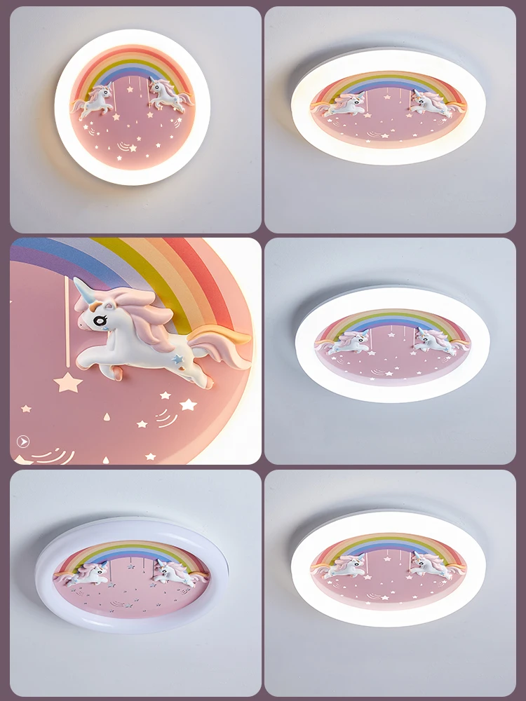 Cartoon Unicorn Ceiling Lamps Round Cloud Rainbow Light Girl Princess Bedroom Chandelier Light Children Kids Baby Illuminaire