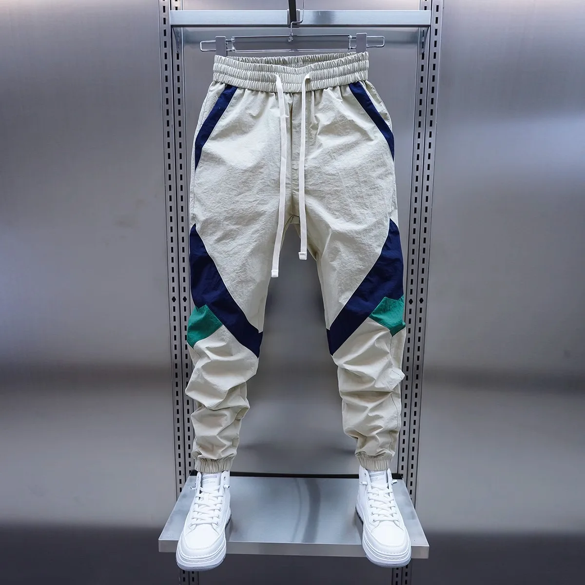 Men's Spring Summer New Style Color Block Casual Pants Loose Waist Trousers Slim Fit Harlan Fashionable Youth Active Wear