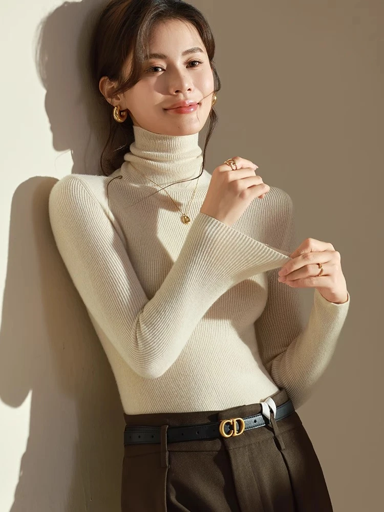 

2025 женский свитер, осенне-зимний свитер с воротником, толстый теплый мягкий женский тонкий пуловер, женские однотонные универсальные вязаные топы