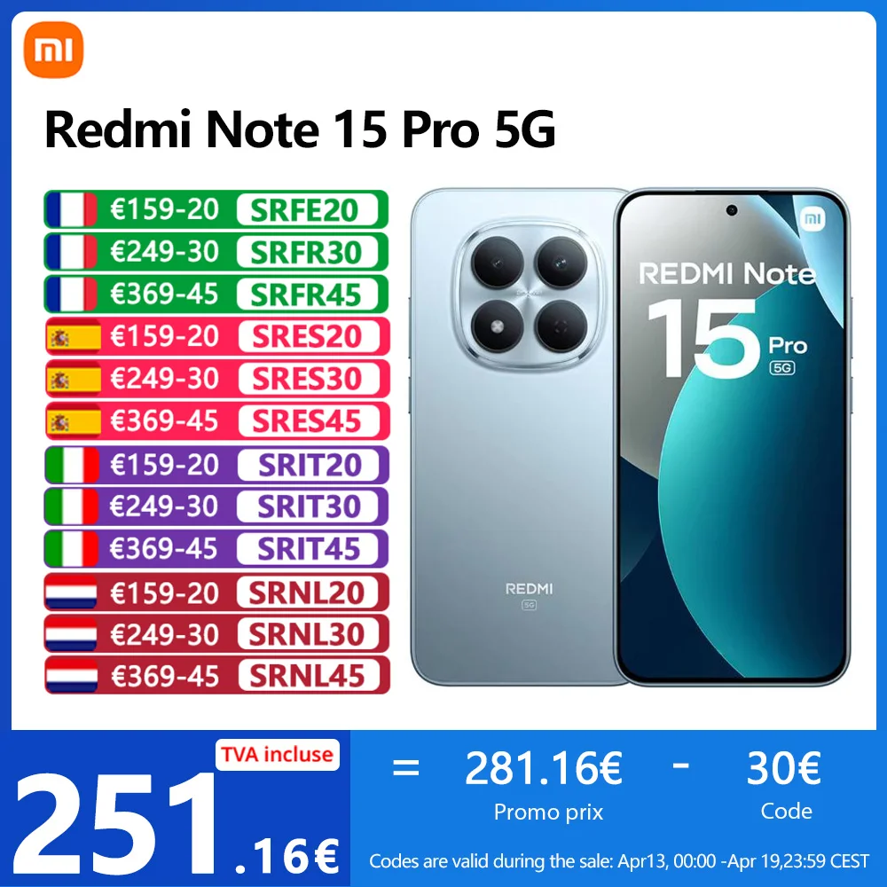 Xiaomi Redmi Note 15 Pro 5G,NFC,Écran AMOLED 1.5K CrystalRes de 6.83 pouces,120 Hz,200 MP Caméra,Batterie de 6580 mAh,IP68 Xiaomi Redmi Note 15 Pro 5G,NFC,Écran AMOLED 1.5K CrystalRes de 6.83 pouces,120 Hz,200 MP Caméra,Batterie de 6580 mAh,IP68