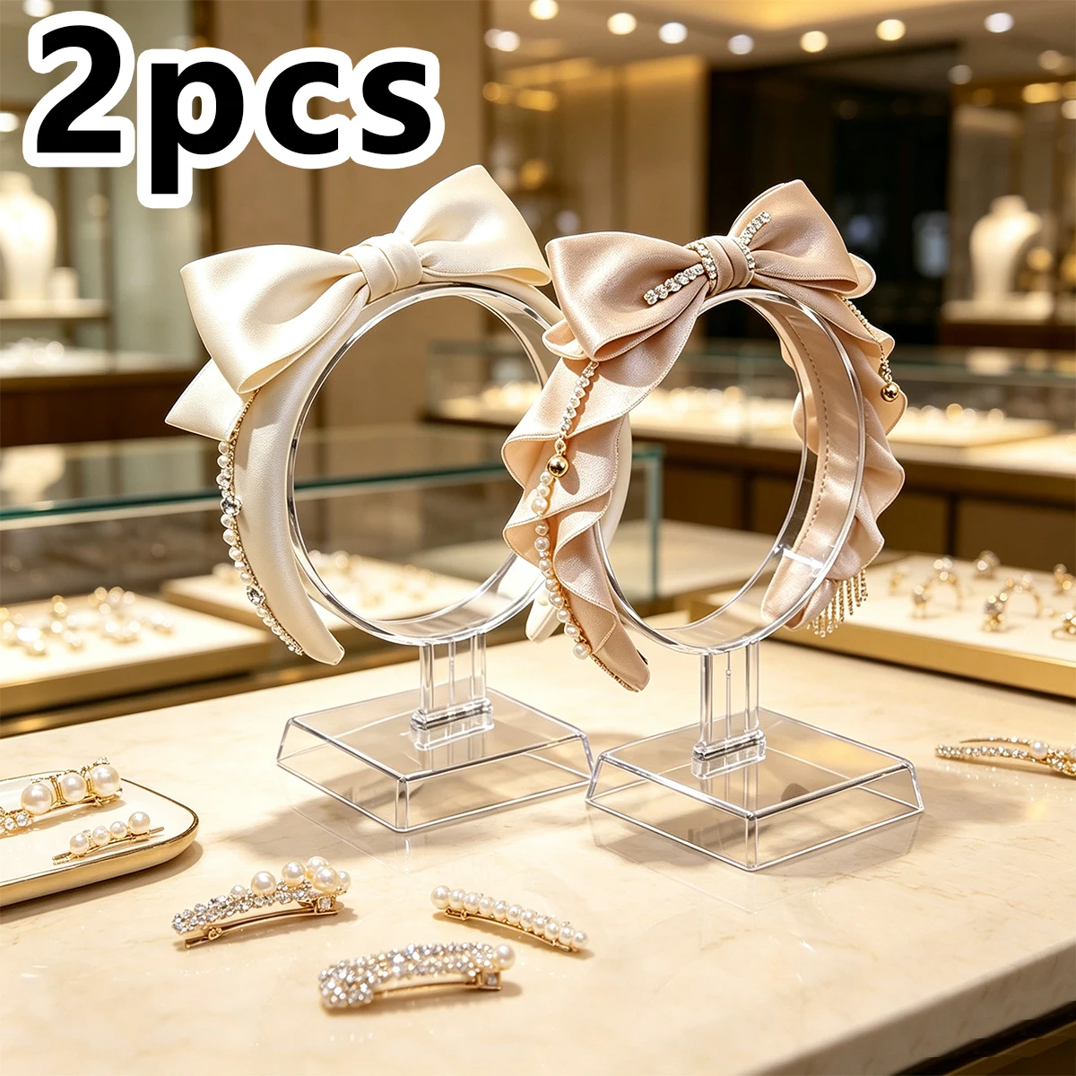 2pcs black/transparent headband display stands detachable jewelry hair accessories headphone stand countertop storage rack
