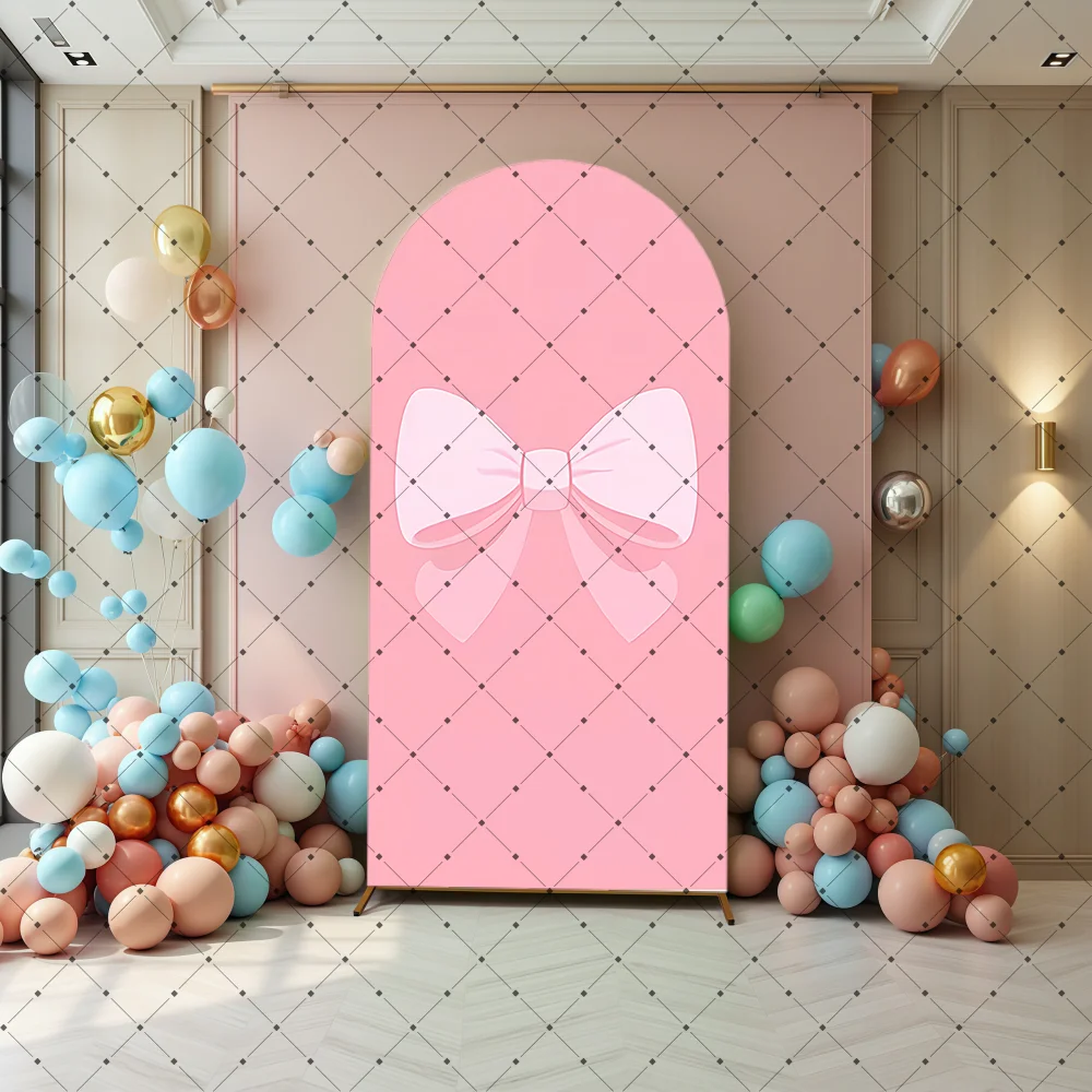 Princess Arch Backdrop Cover Pink Ceramic Tiles Crown Girl Happy Birthday Party Decor Baby Shower Photo Background Arch Cover