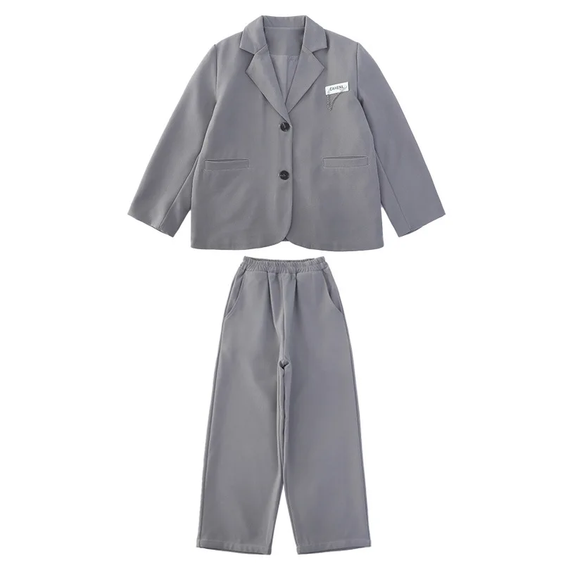 Teenager Girls Vintage Blazer Suit Set Solid Color Streetwear 2pcs Jacket And Pants Formal Outfit for Kids Spring Autumn Elegant