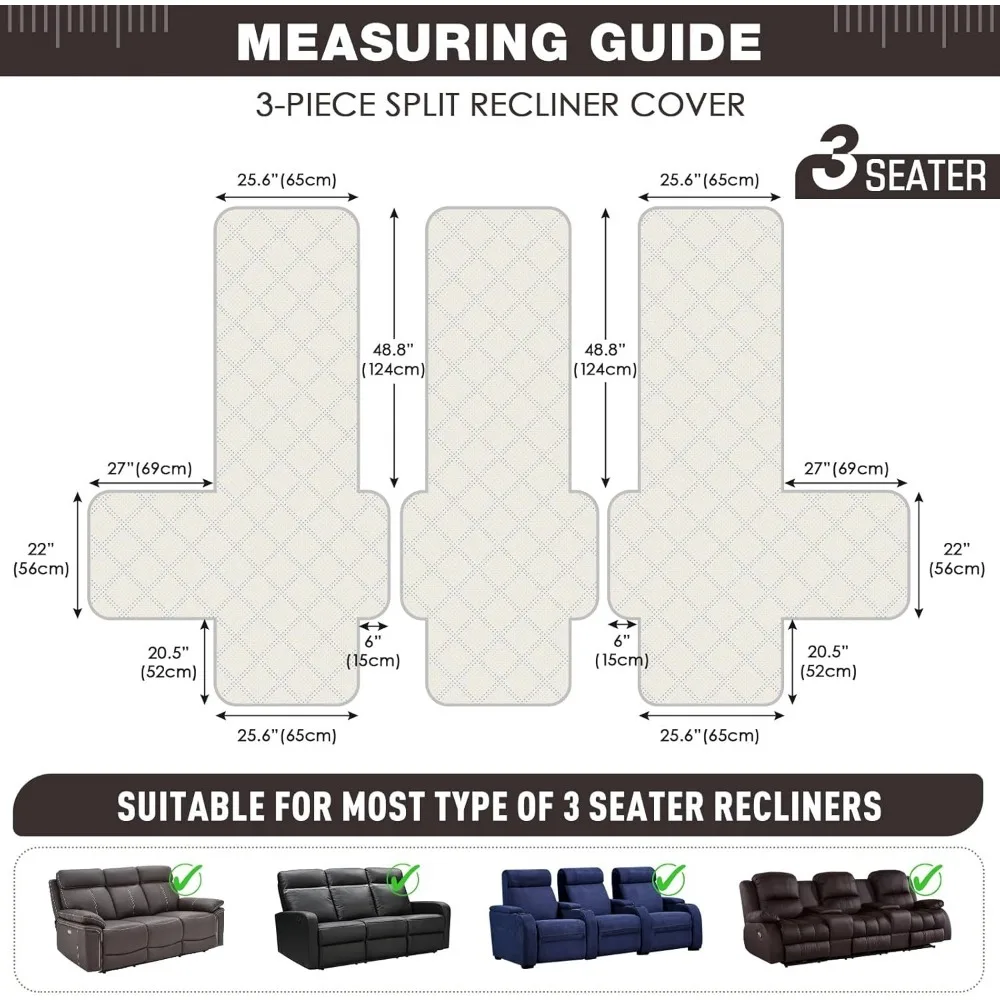 طقم غطاء أريكة كرسي مقاوم للماء بثلاثة مقاعد - غطاء أريكة غير قابل للانزلاق للأرائك المفصلة للاستلقاء