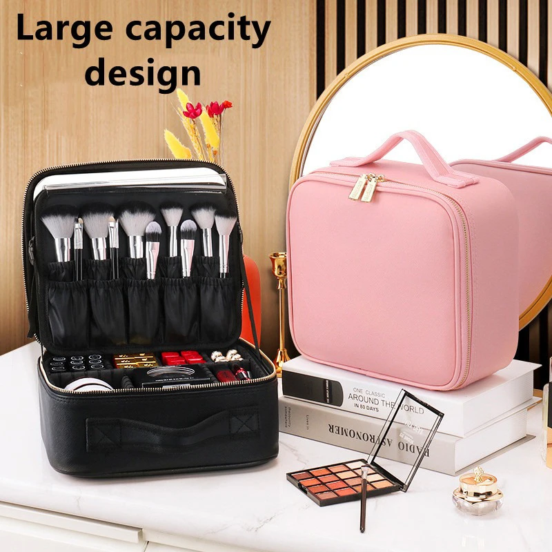 LED Lighted Travel Makeup Bag With Mirror Portable Waterproof Makeup Organizer Cosmetic Case, Birthday Gift For Girls Women