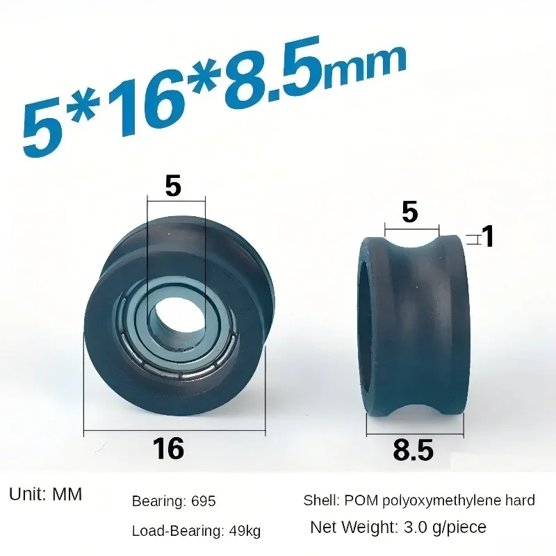 10 Stück/Set U-Nut Nylon POM Rollenrad 6x39x8 8x40x20,5 mit eingebettetem Lager 4-8mm Bohrung 13-40mm Außendurchmesser für Kettenantrieb – Detail 6