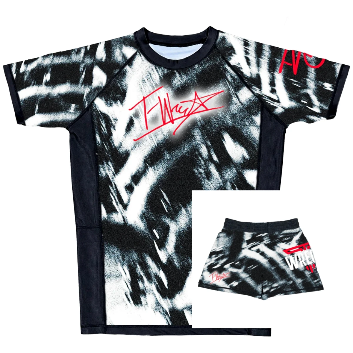 Twrecks Signature Rash Guard and Gym Shorts Set for Men Summer Quick-drying Training Kit for Brazilian Jiu-Jitsu/Martial Arts