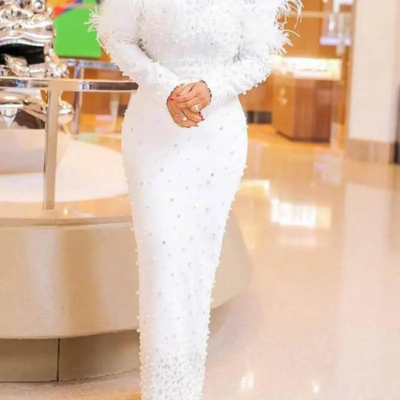 مثير التفاف Bodycon الدكتور لؤلؤة مزين المرأة Ele ثوب طويل سستة Sle الزفاف الدكتور عبر الحدود وصول جديد