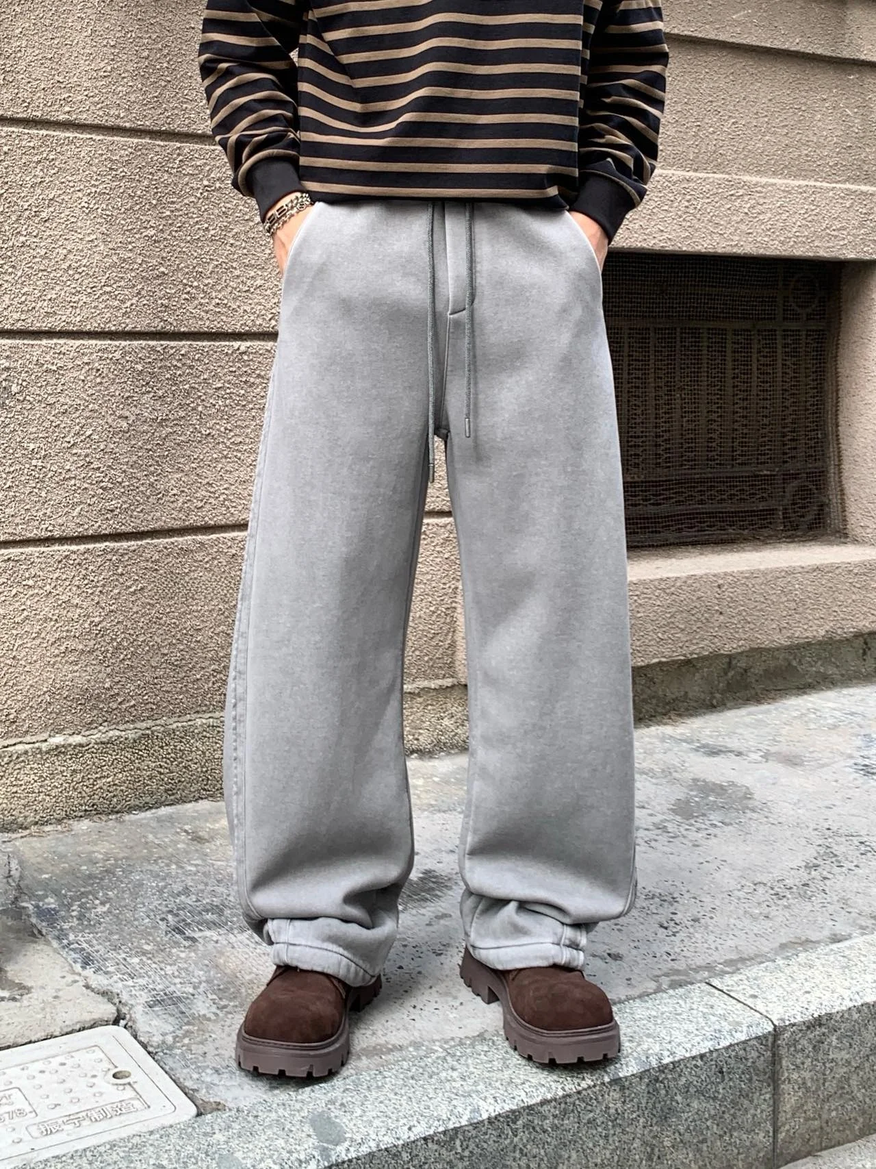 

Американские ретро Fce Lined Thiened Свободные прямые широкие брюки Мужские осенне-зимние модные брендовые брюки Haome High End Ca...