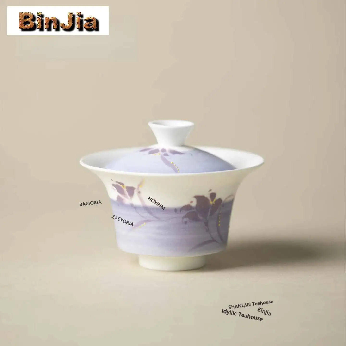120ml Misty Purple Hand-painted Iris Set Gaiwan Retro Tea Tureen Tea Bowl With Lid Kit Tea Brewing Cover Bowl Tea Items Gifts