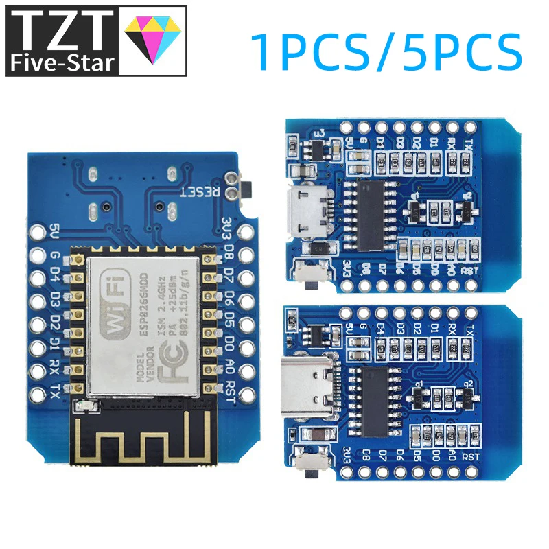 1/5PCS D1 Mini TYPE-C/MICRO USB ESP8266 ESP-12F CH340G V2 WIFI Development Board D1 Mini NodeMCU Lua IOT Board 3.3V With Pins