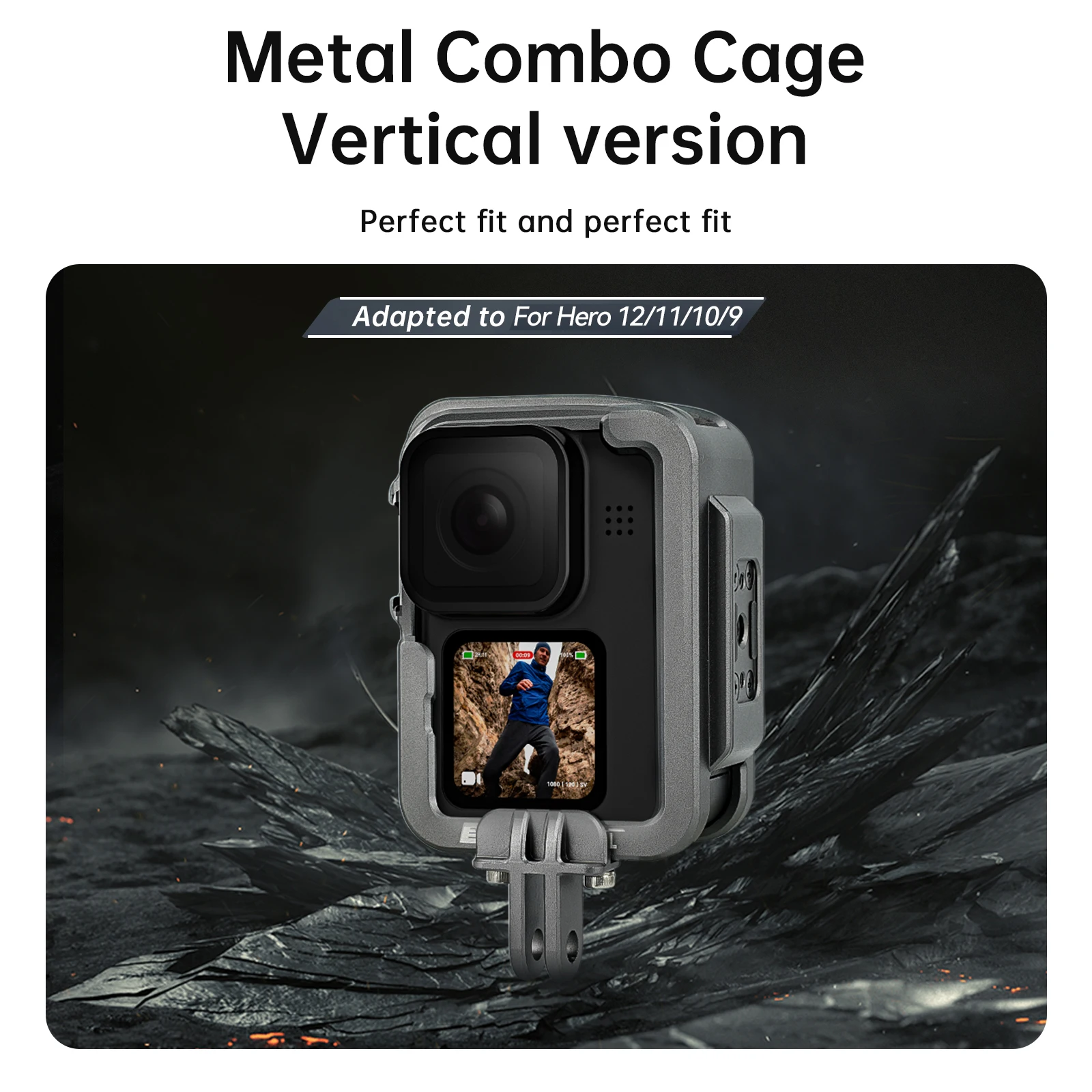 TELESIN Aluminium Alloy Frame Case Vertical Shoot Cage with Dual Cold Shoe Anti-Shock For Gopro Hero 12 11 10 9 Action Camera