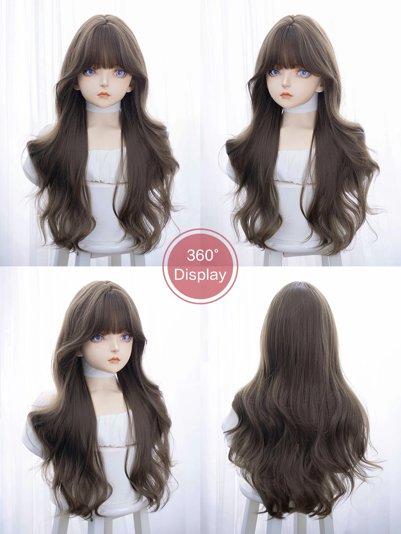 28 بوصة هازل رمادي براون الحلو نمط بيروكات صناعية مع الانفجارات طويلة شعر مستعار طبيعي متموج للنساء الاستخدام اليومي مقاومة للحرارة #5