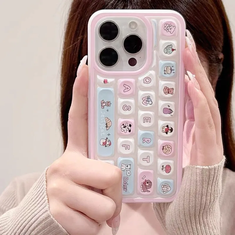 Creative Keyboard Case Compatible for IPhone 15 16 14 13 11 12 Pro Max 16 15 13 12 Pro Cute Penguin Eggplant Bear Puppy Cover