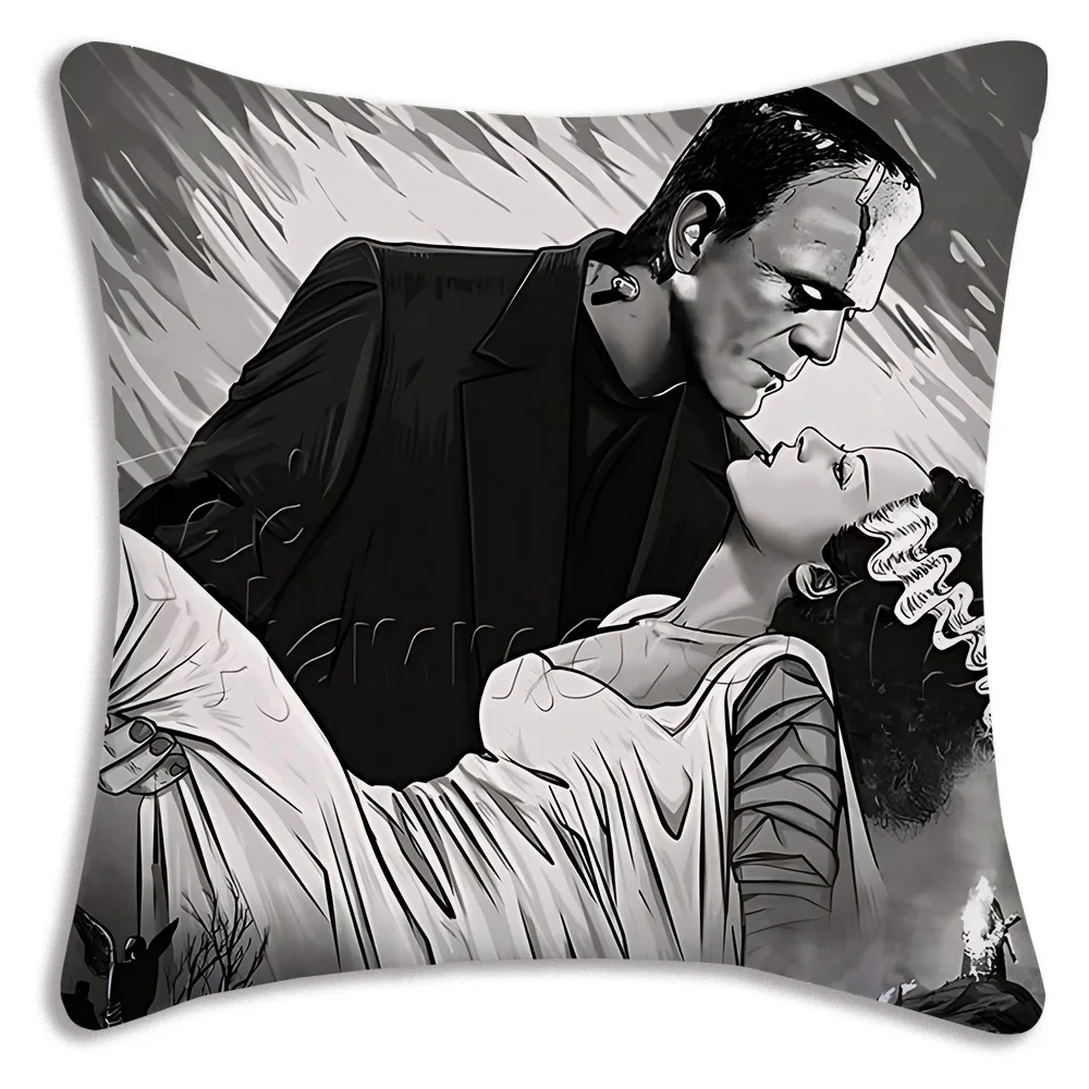 Bride of Frankestein Pillow Covers Cartoon Sofa Decorative Home Double-sided Printing Short Plush Cute Cushion Cover