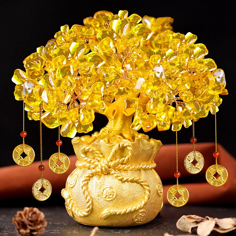 

Yellow Crystal Fortune Tree Wine Cabinet Decor Ornament Living Room Wealth Gathering Feng Shui Money Tree Creative Business Gift