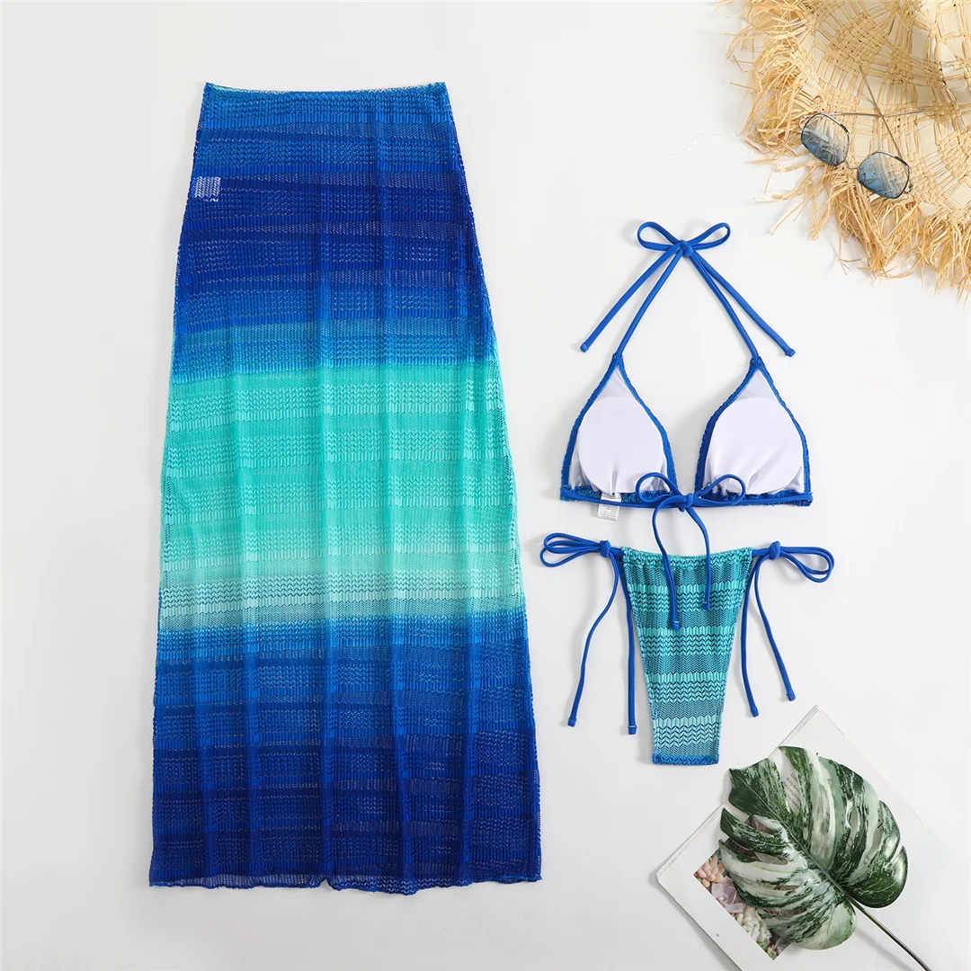 3-teiliger Bikini mit Rock, Neckholder und hohem Beinausschnitt, Damen-Badeanzug, dreiteiliges Bikini-Set, Damen-Bademode, Badeanzug, Schwimmanzug V6506 – Detail 27