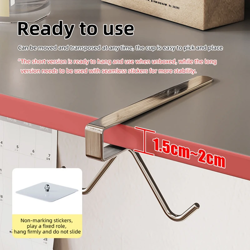 6 Hook Coffee Cup Mug Holder 304 Stainless Steel Storage Hook Mutifunctional Kitchen Utensil Without Drilling Rack Retail